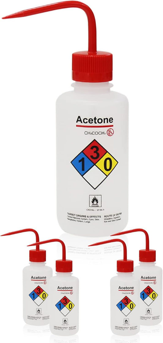4pcs of Acetone Wash Bottles, Vol.500ml (17oz), Narrow Mouth, Self-Venting Safety Wash Bottles, LDPE Material, IN-WBA500