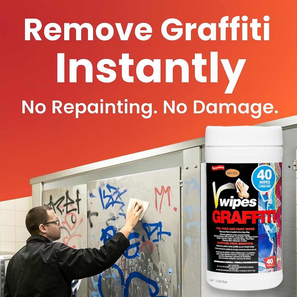V-Wipes Graffiti Remover Wipes – Pre-Moistened Towels for Paint, Ink & Marker Removal – Non-Toxic, Biodegradable, Non-Scratching, Quick Clean-Up (Pack of 1)