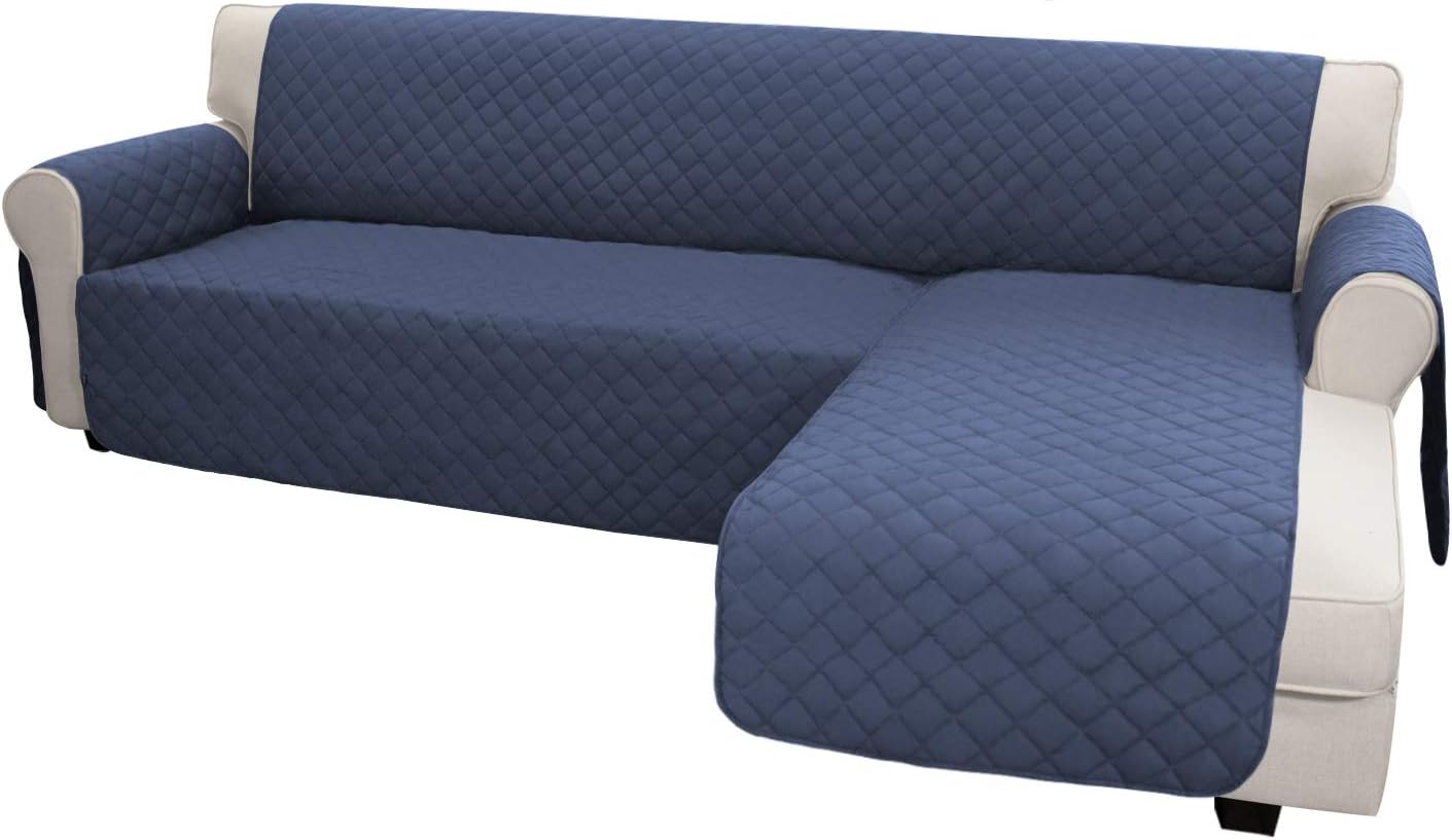Easy-Going Slipcover for L-Shape & Sectional Couches - Reversible Chaise Lounge Cover - Dog & Cat-Proof Furniture Protector (Large, Dark Blue)