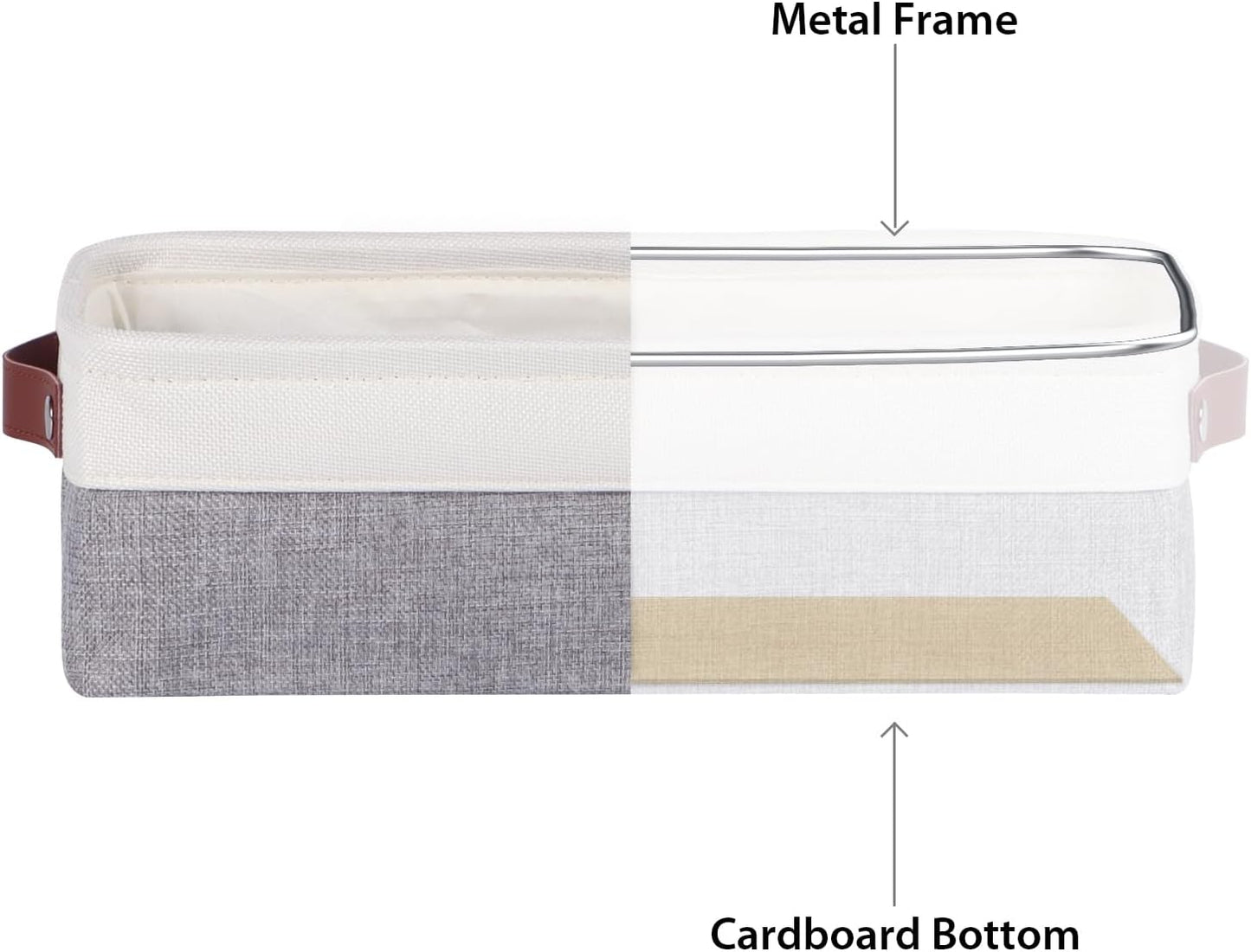 Univivi 4PC Small Fabric Storage Bins,15x6x5 inch Long Narrow Storage Baskets with PU Handles for Closet,Cabinet,Countertop Organizing Small Items (Gray,15x6x5 inch)