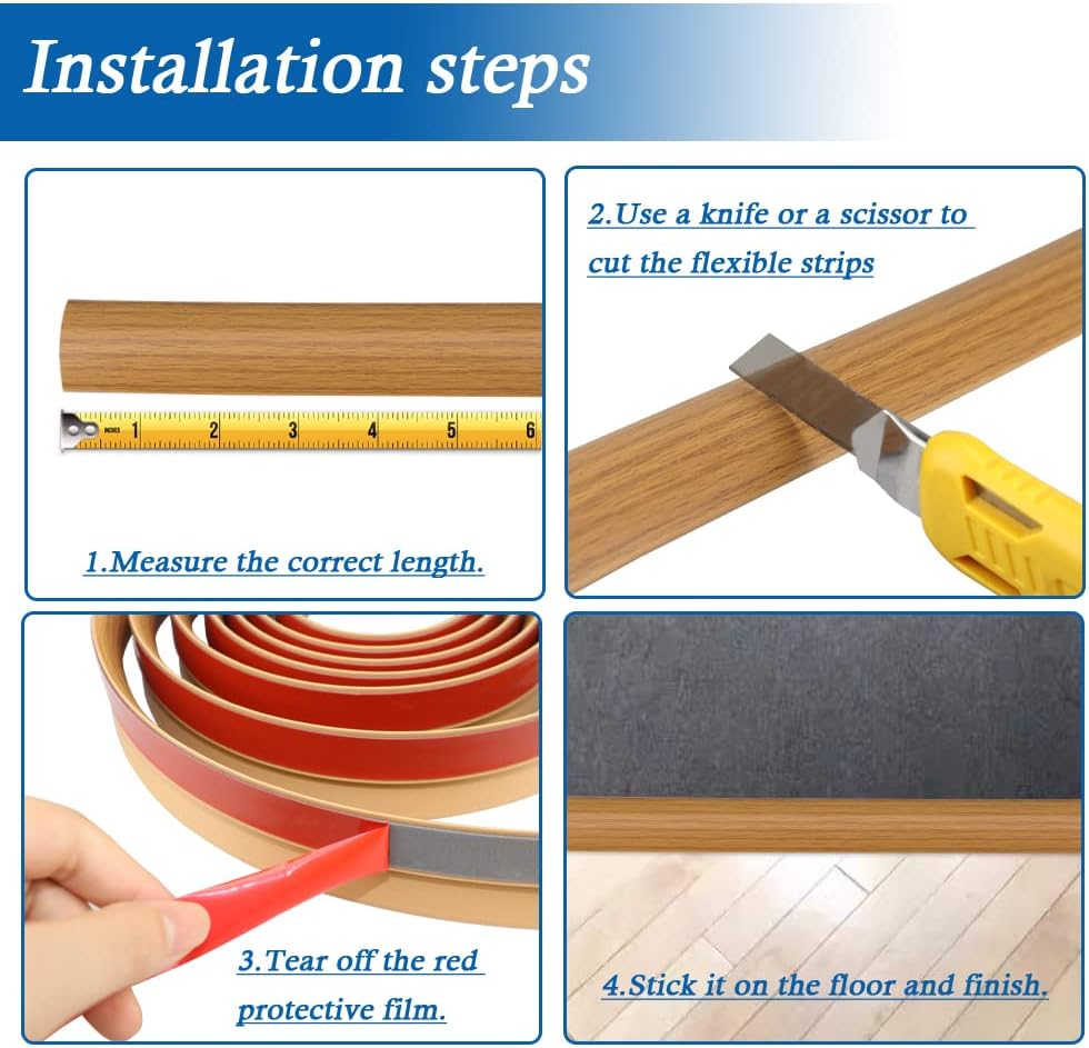 Floor Transition Strip Self Adhesive Carpet & Flooring Transitions Edging Trim Strip PVC Threshold Transitions Suitable for Threshold Height Less Than 5mm (20Ft, Wood Grain Light Brown-New)