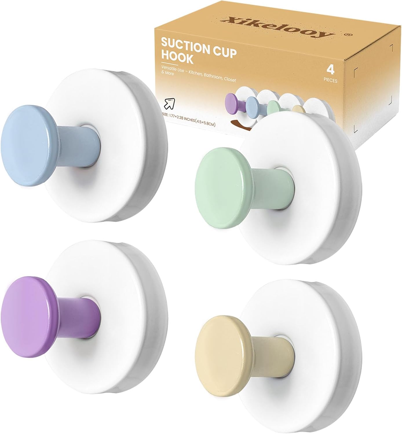 4 Pcs Suction Cup Hook for Shower，304 Stainless Steel Removable Hooks，Towel Hook，Suction Hook for Bathroom, Bedroom, Glass Window