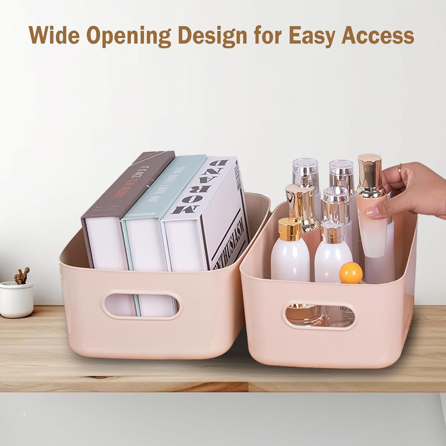 COVRA 2-Pack Plastic Storage Bins, Small Storage Baskets, Organizers for Home & Office, 9.6 x 6.3 x 4.7 Inches (Orange)