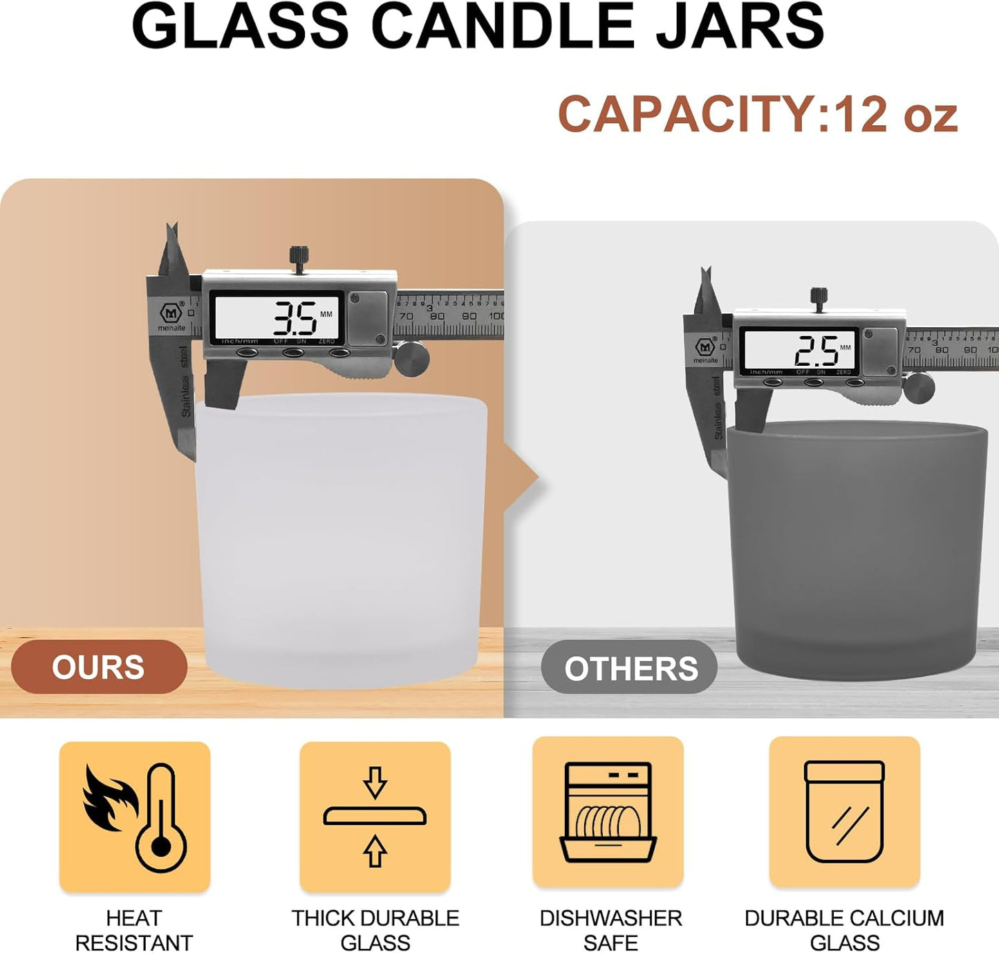 12 OZ Thick Candle Jars for Making Candles 12 Pcs, Empty Jars with Wood Lids for Spice Jars, Sample Container, Frosted White