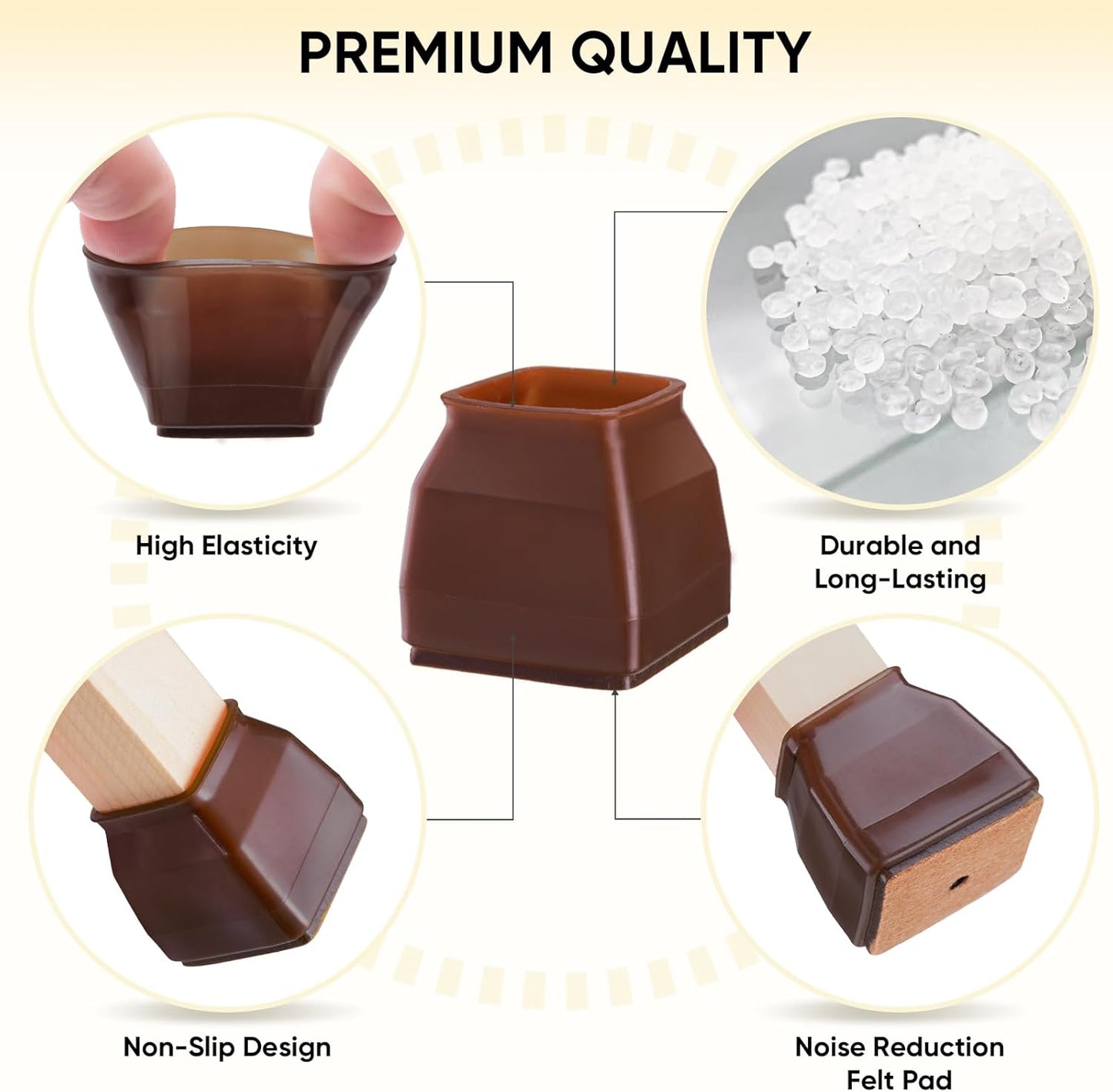 BALEINE 24 Pack Silicone Chair Leg Floor Protectors, Stool Leg Protectors Cap, Non-Slip Chair Leg Caps for Hardwood Floors (Brown & Small (Square), 24 Pack)