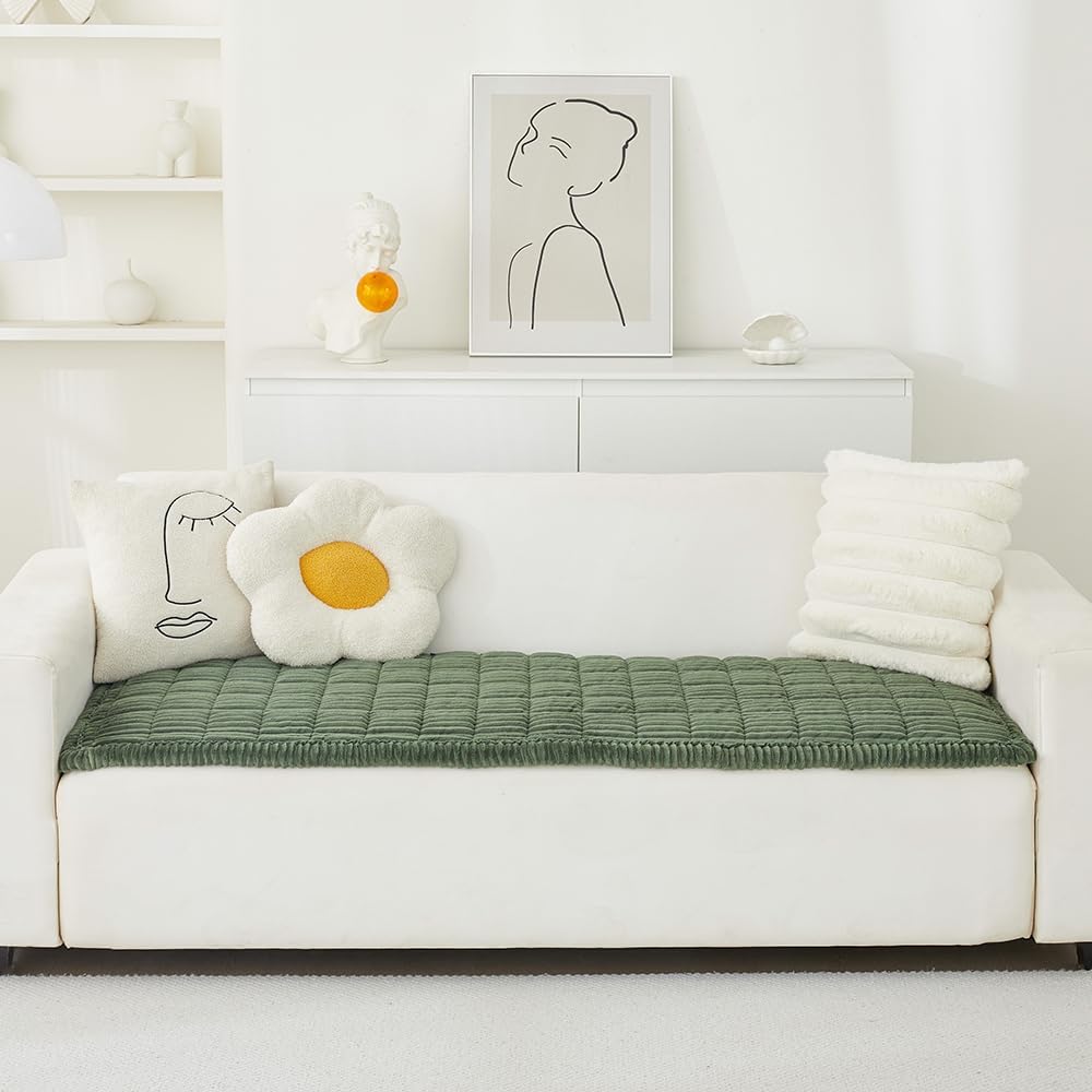 Couch Cover for Dogs Washable, Fuzzy Pet Couch Covers for 3 Cushion Sofa Pet Friendly, Non Slip Sofa Cover (Green, 27.6" x 70.9"/70 x 180cm)