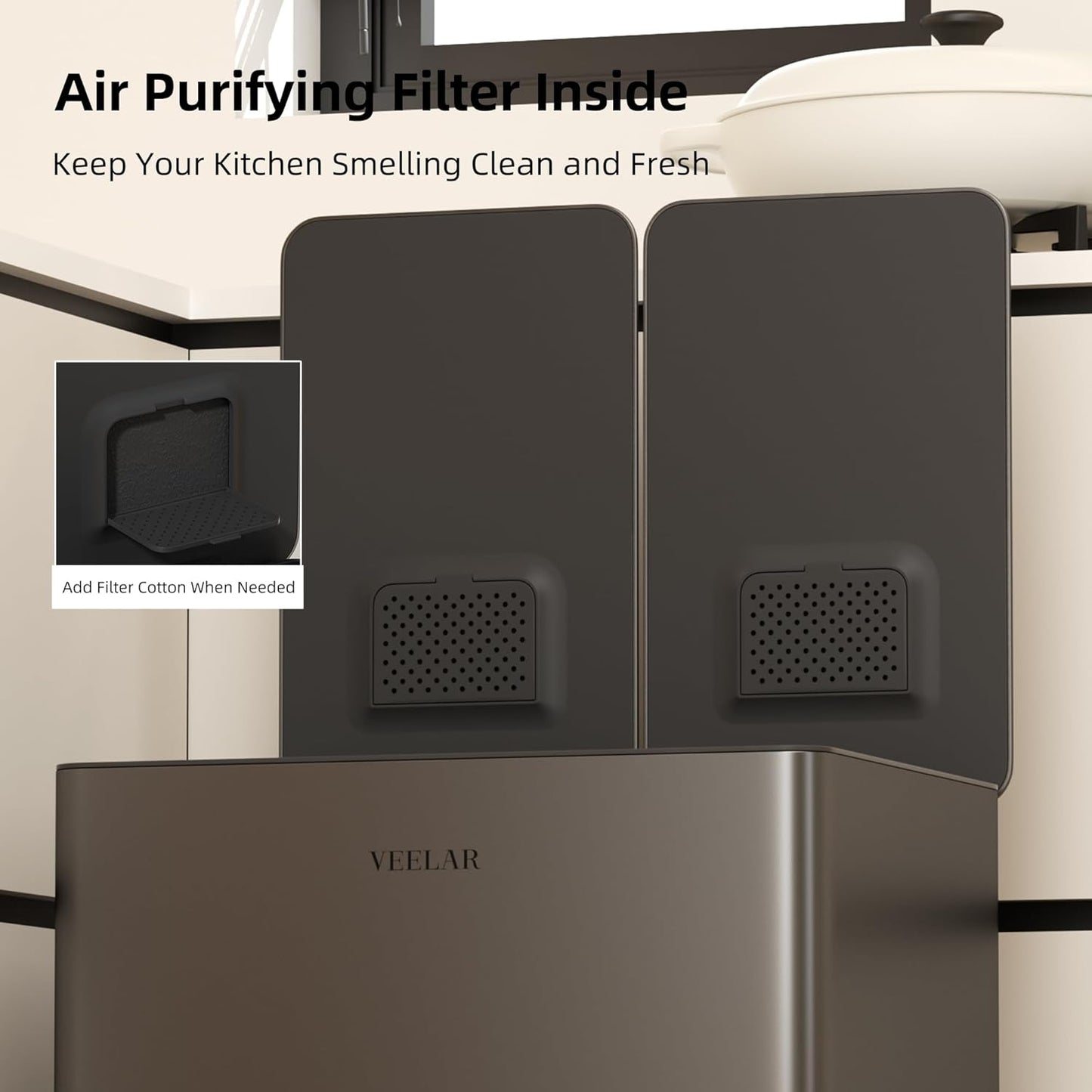 Kitchen Dual Trash Can - Double Touchless Garbage Bins 2 x 4 Gallon (2 x 15 L) with Lid, Stainless Compartment Trash and Recycle Bin Combo