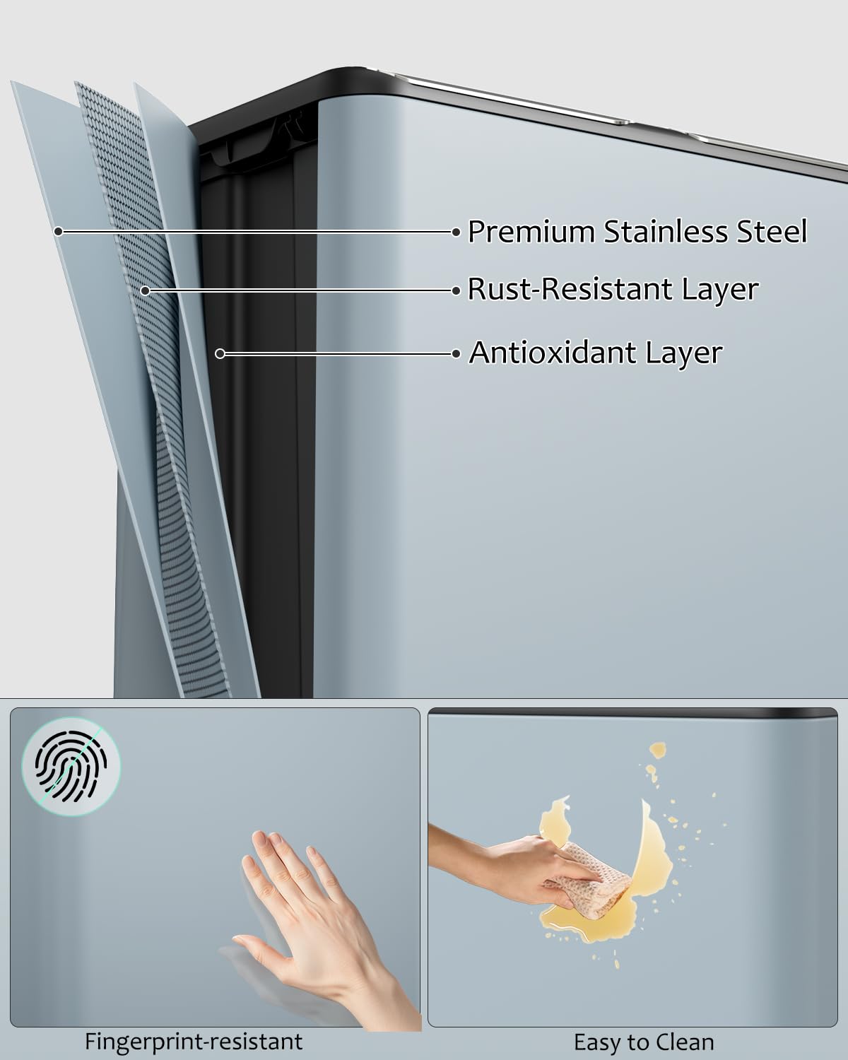 16 Gal (2 x 30 L) Dual Trash Can, Stainless Steel Kitchen Garbage Bin, Recycle Dustbin with Odor Control Box, Soft-Close Lid, Inner Buckets, Side Handle, Step Pedal, for Home Office