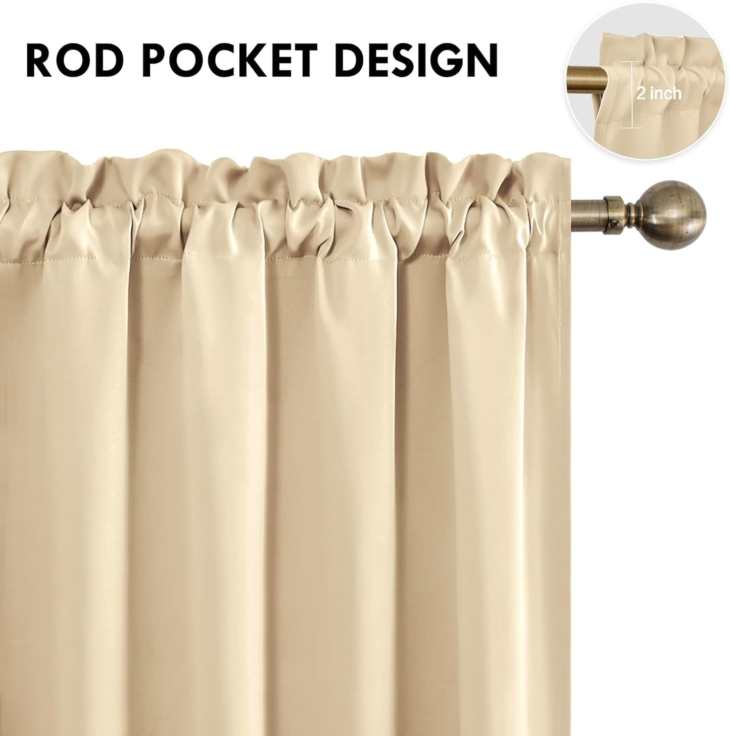 DWCN Blackout Curtains for Bedroom – Rod Pocket Thermal Insulated Noise Reducing Noise Reducing Drapes for Living Room, W 52 x L 95 Inch, 2 Panels, Beige