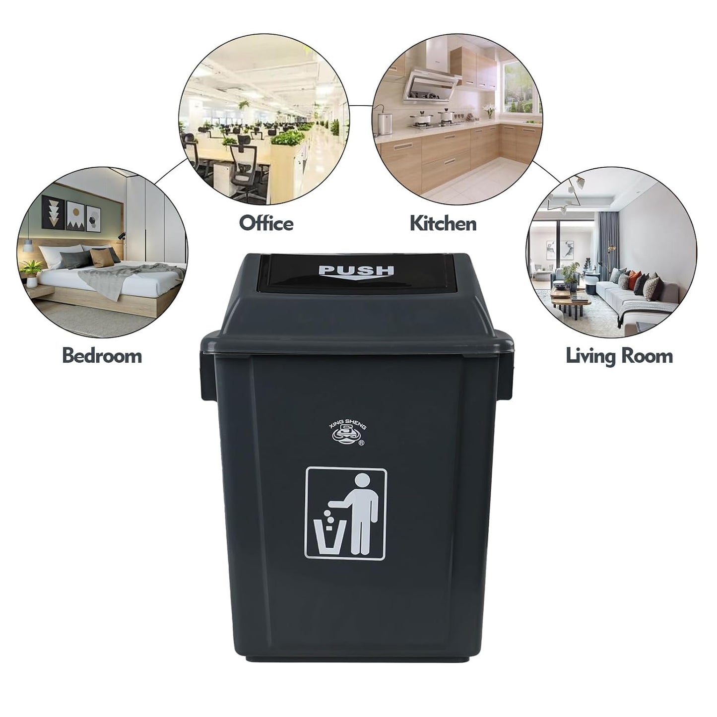 4-Pack 8 Gallon Kitchen Trash Can with Swing Lid, Plastic Kitchen Garbage Can, Gray