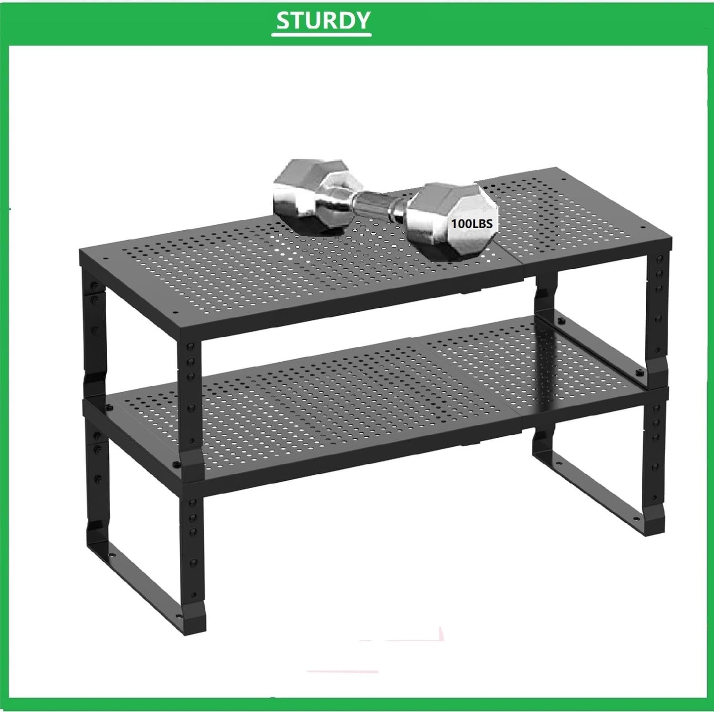 Metal Stackable Expandable Storage Shelf - Multi-Functional Home Storage Shelf, Suitable for Kitchen, Cabinet，Bathroom, Office, Garage, etc.（3PACKS/Black/Medium