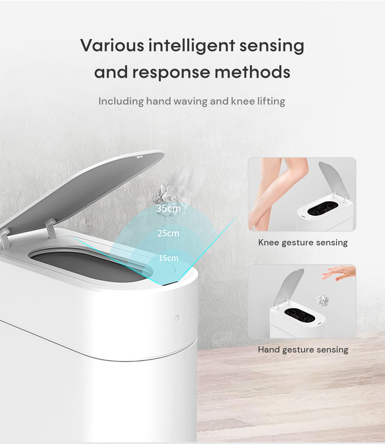 TOWNEW T3 Slim Automatic Infrared Motion Sensor Trash Can with Lid, Self Sealing & Changing, 3.4-Gal Waterproof, White, Touchless Trash Cans with Lids