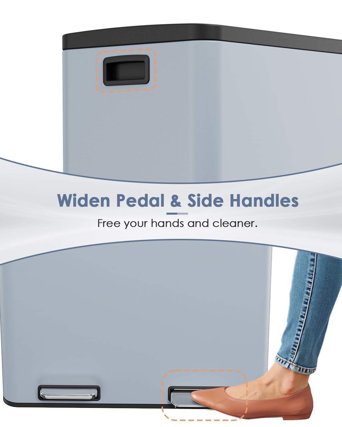 AthLike 60L(16 Gal) Dual Trash Can, Stainless Steel Kitchen Garbage Can, Double Compartment Classified Rubbish Bin, Recycle Dustbin w/Plastic Inner Buckets, Soft-Close Lid, Airtight (Haze Blue)