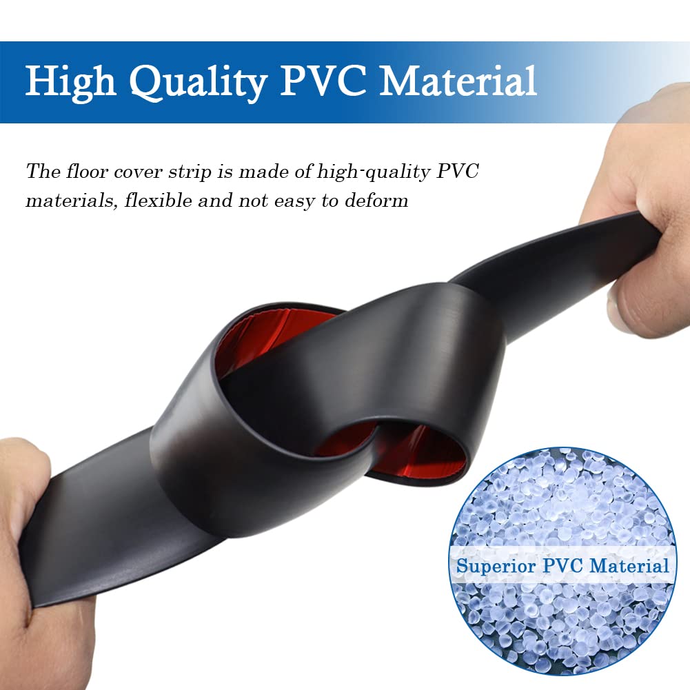 Floor Transition Strip Self Adhesive Floor Cover Strips Laminate 2" Wide Vinyl Flat Divider Transitions (5cm, 3.3Ft, Black)