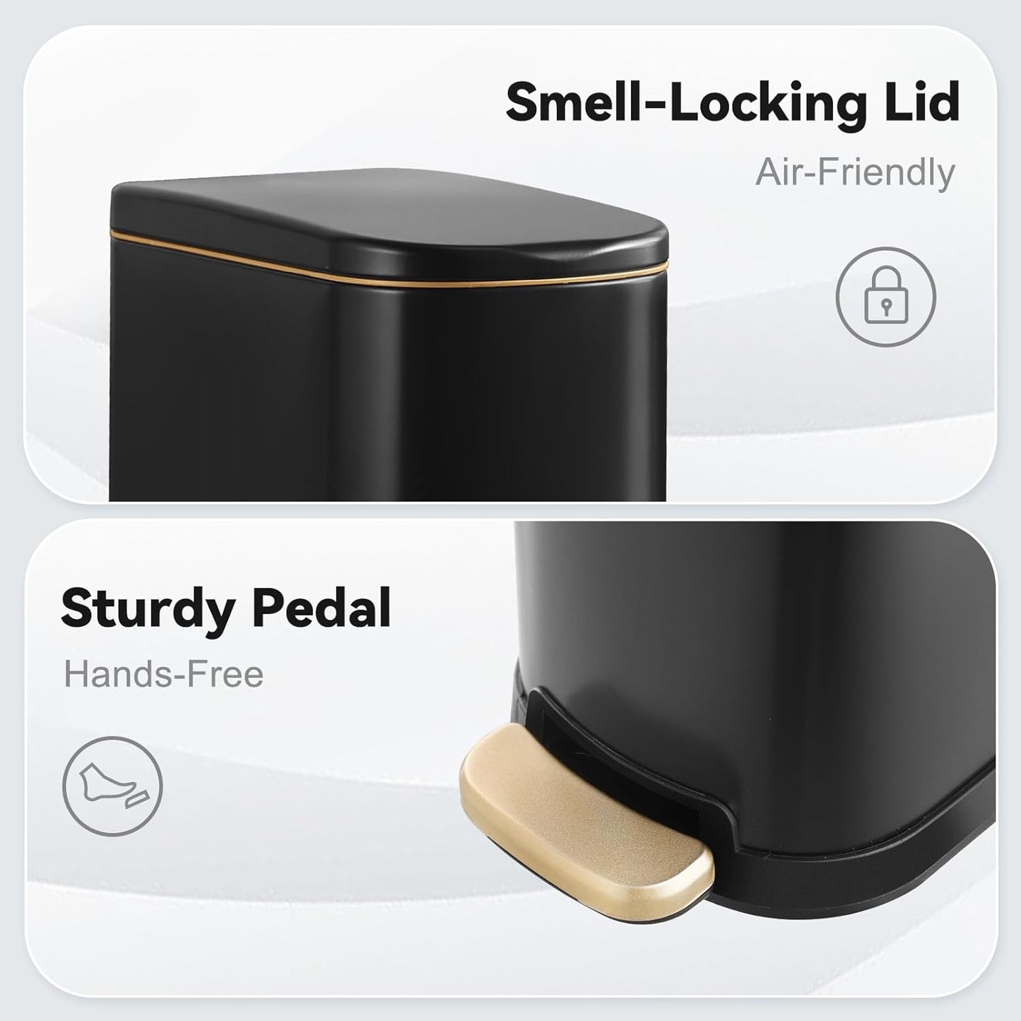 Bathroom Trash Can with Soft-Close Lid 3.5 Gallon Stainless Steel Garbage Can with Removable Inner Bucket Slim Trash Bins for Bedroom, Office (Matte Black)