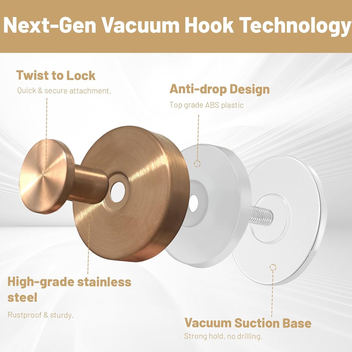 4pcs Suction Cup Hooks for Shower,Shower Towel Suction Hooks,No Drill Towel Hooks for Bathroom Wall,Kitchen,Glass,Mirror,Tile to Hang Towels,Robes,Loofah (Rose Gold)