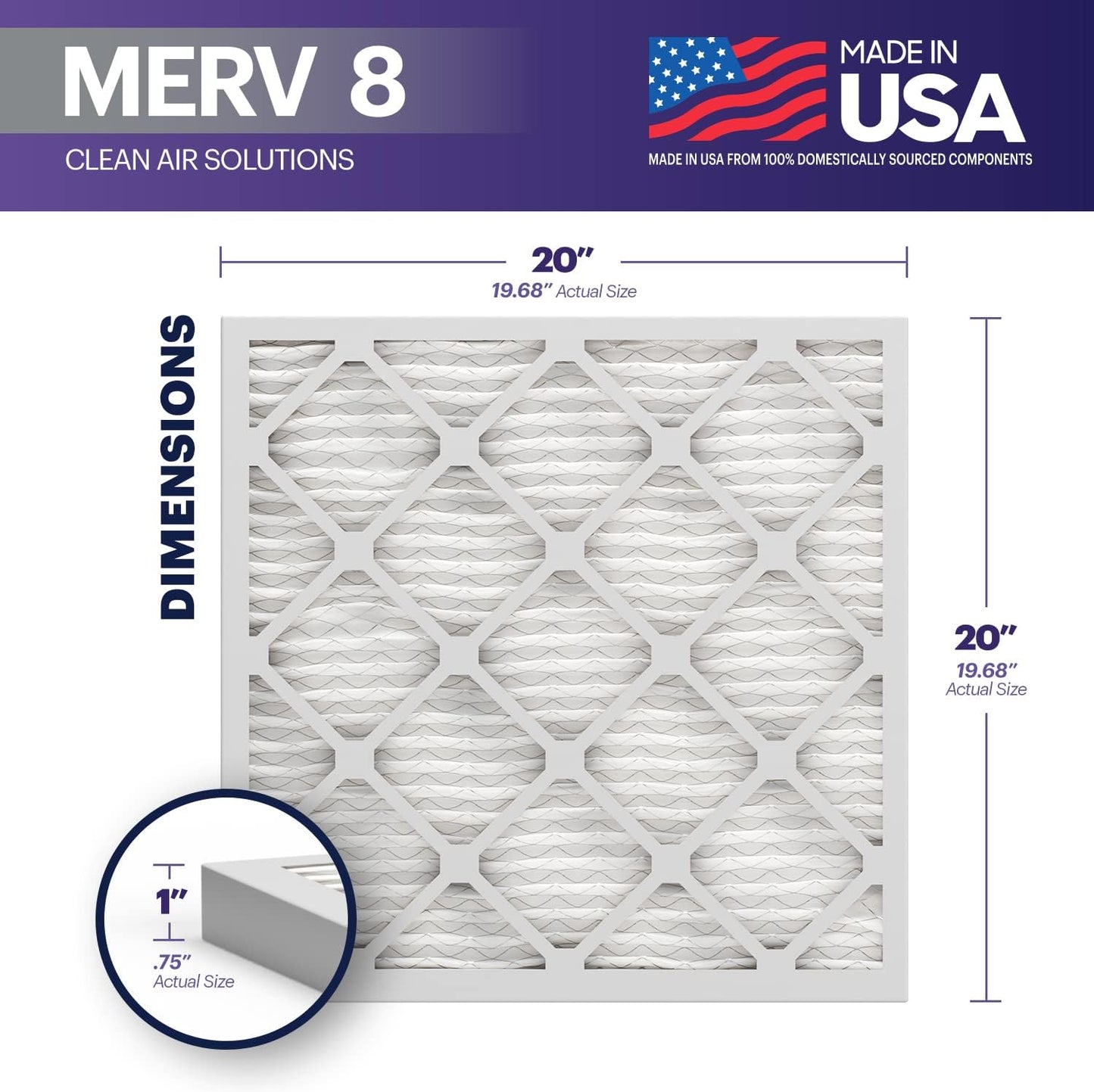 BNX TruFilter 20x20x1 Air Filter MERV 8 (12-Pack) - MADE IN USA – Dust & Pet Defense Electrostatic Pleated Air Conditioner HVAC AC Furnace Filters for Dust, Pet, Mold, Pollen MPR 600 – 700 & FPR 5