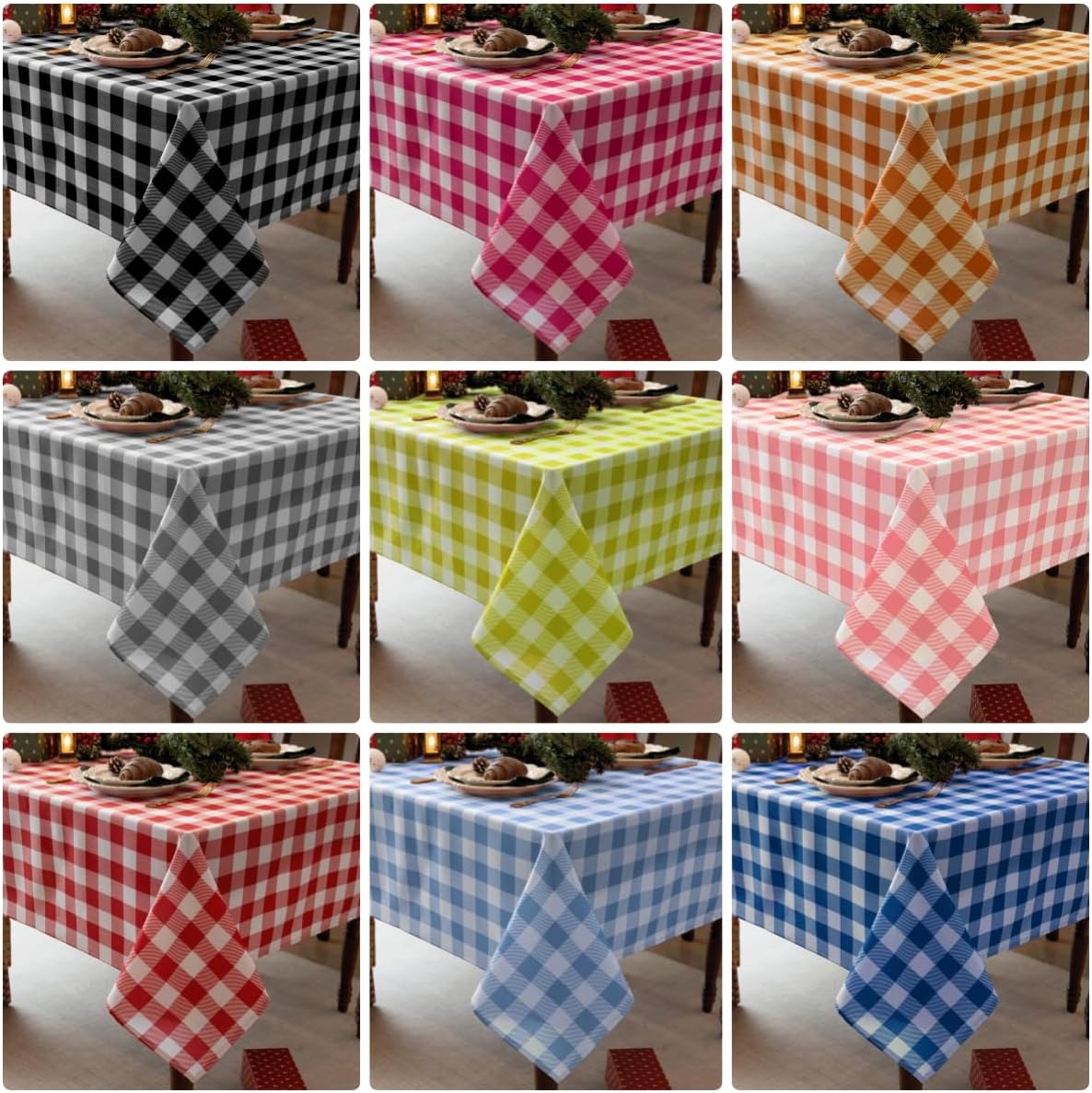 Gingham Tablecloth Fabric - Oblong 58x120 Water Resistant Christmas Plaid Table Cloth for Indoor/Outdoor Use - Fall Tabletop Cover for Birthday, Picnics, Gardens, and Thanksgiving Day