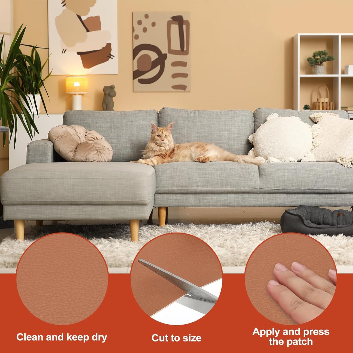 PATIKIL Leather Patches Tape for Furniture, 3.2 x 61 Inch Self Adhesive Vinyl Leather Repair Kit Cover Sheet for Couch, Sofa, Car Seats, Office Chair, Chestnut Brown