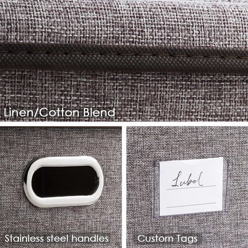 PRANDOM Large Collapsible Storage Bins with Lids [3-Pack] Linen/Cotton Blend Foldable Storage Boxes Organizer Containers Baskets Cube with Cover for Home Bedroom Closet Office Nursery(17.7x11.8x11.8)