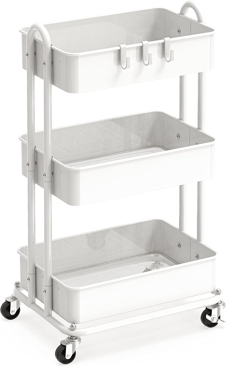 Simple Houseware 3-Tier Heavy Duty Metal Utility Rolling Cart, White