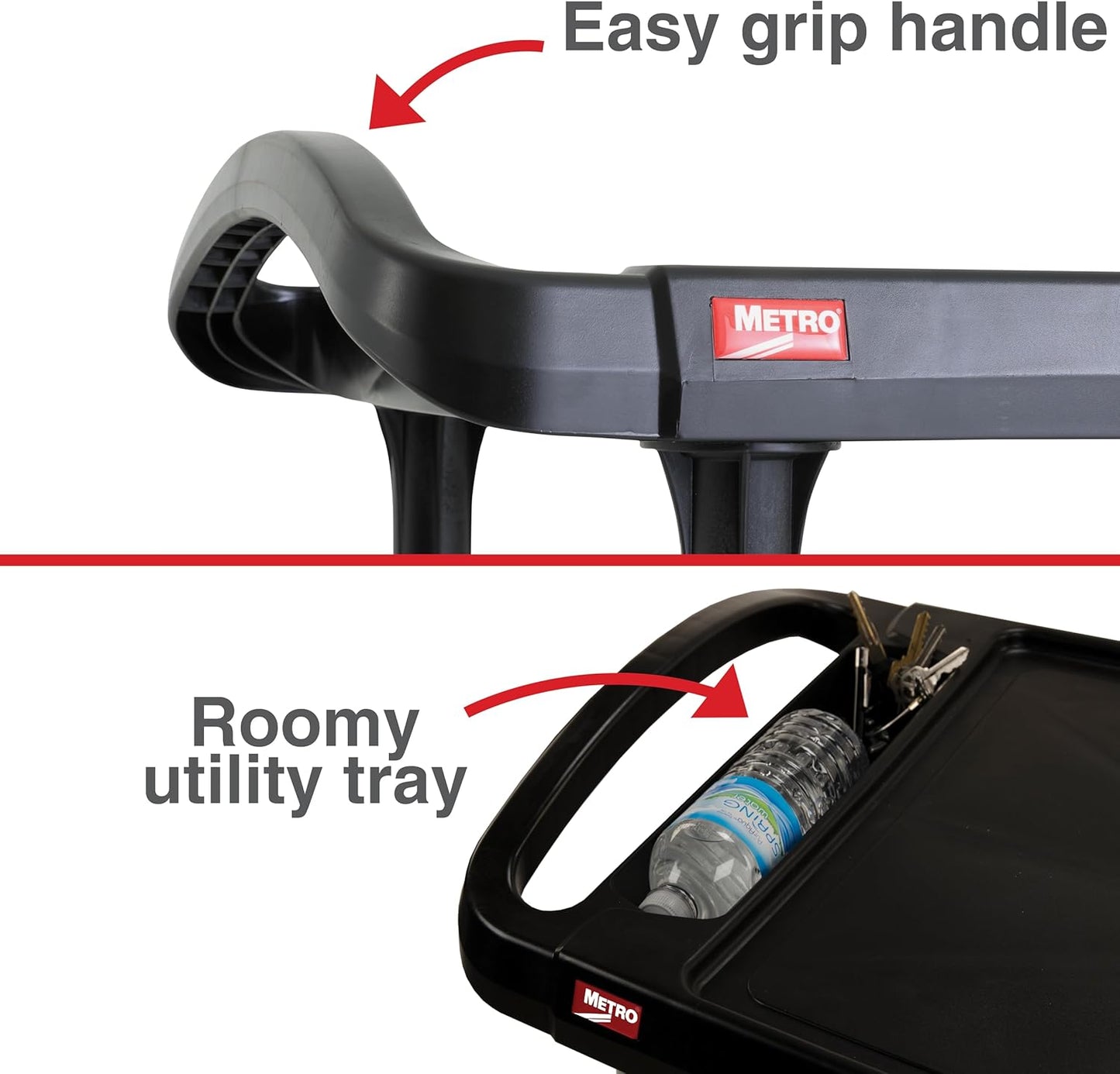 Metro myCart Plus Utility Cart - Choose-Your-Height Adjustable Heavy Duty Rolling Cart for Home, Commercial and Industrial Use - 2-Shelf, 300 lbs Capacity - 18.3" W x 31.5" L x 35.5-39.5" H - Black