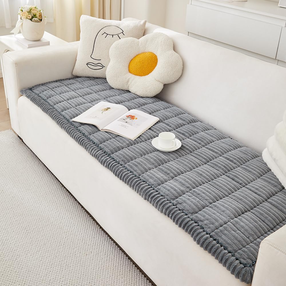 Couch Cover for Dogs Washable, Fuzzy Pet Couch Covers for 2 Cushion Sofa Pet Friendly, Non Slip Sofa Cover (Blue-Grey, 23.6" x 47"/60 x 120cm)