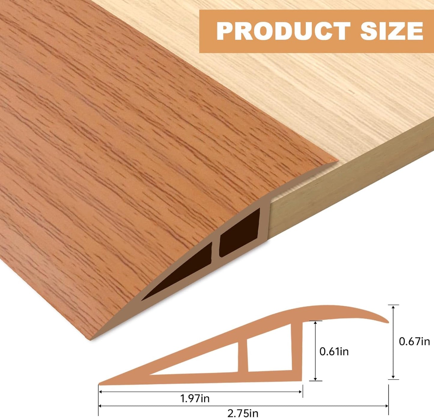 Vinyl Door Threshold Flooring Transition Strip Self Adhesive Carpet Edging Strip for Laminate Doorway Edge Threshold from 2/5" to 3/5" (Yellow Wood Grain, 6.6 Ft)