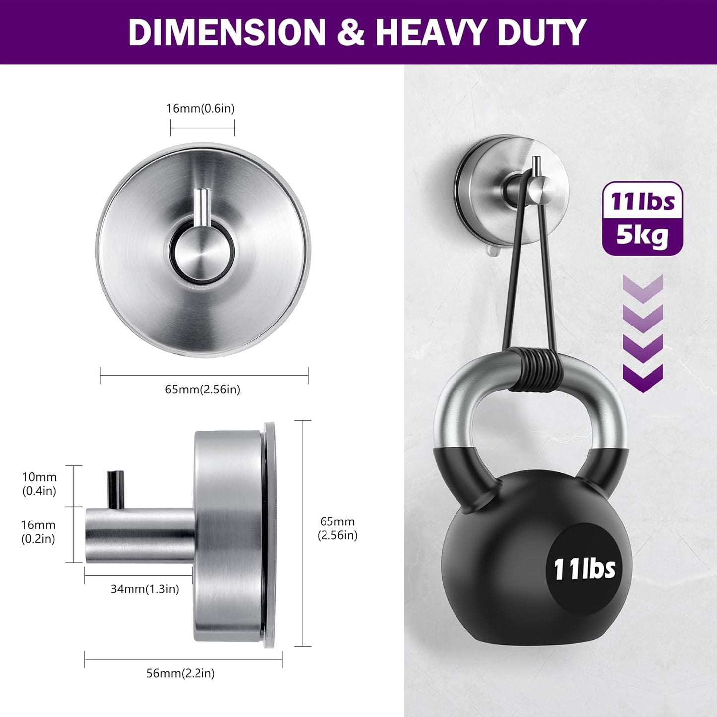 JOMOLA Brushed Stainless Steel Shower & Bathroom Hooks - No Drill Adhesive-Free Suction Cup Hardware, Rustproof Waterproof Metal Wall Mount for Towel Robe, Damage-Free (2-Pack)