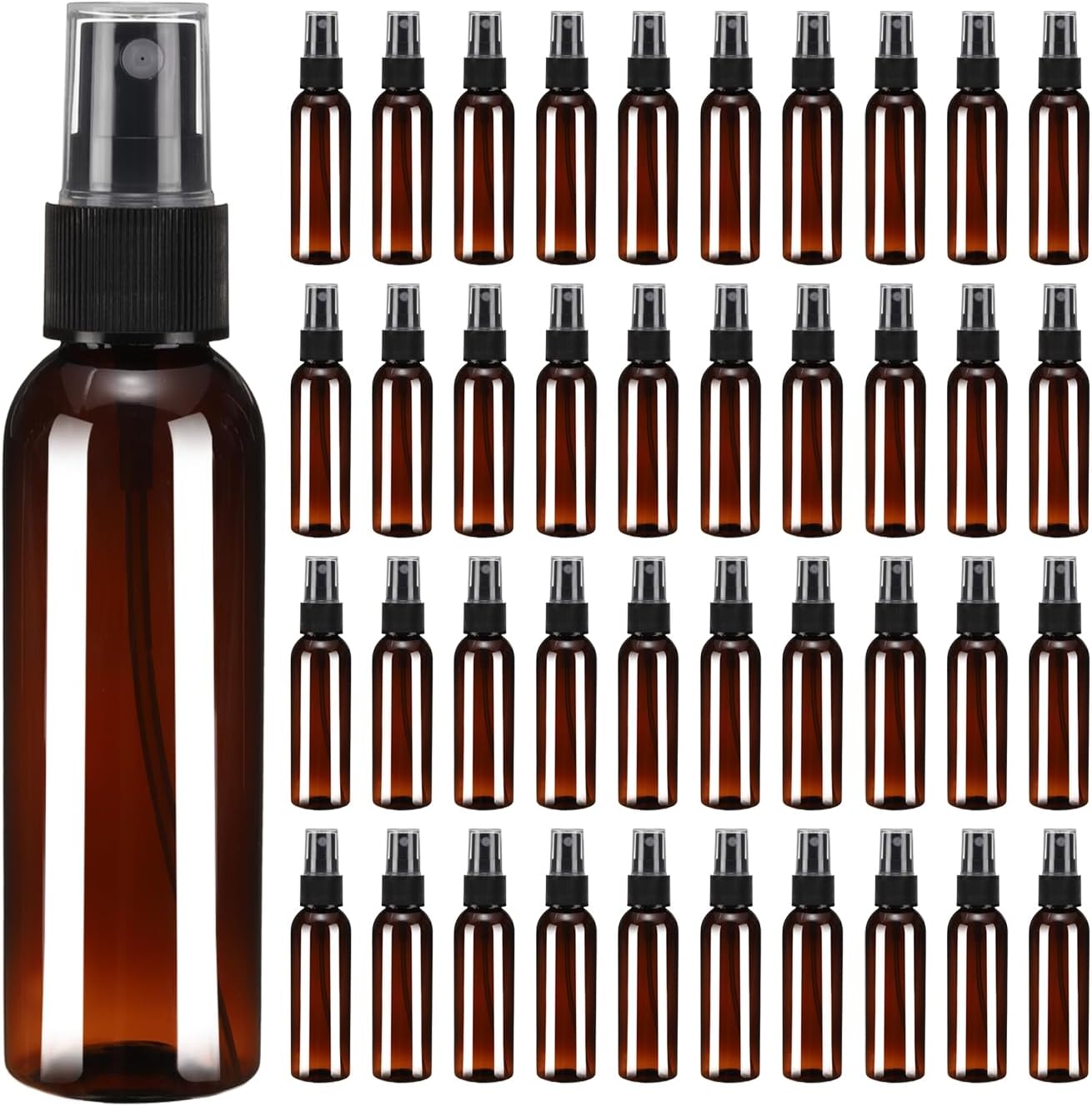 uxcell 100Pack Spray Bottles, 2Oz/60ML Reusable Clear Empty Mist Plastic Mini Travel Bottle Set,Small Refillable Liquid Containers for Household Use, Essential Oil, Cleaning (Brown Black)