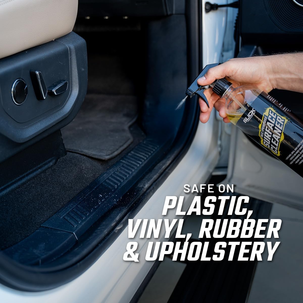 Slick Products All-Purpose Surface Cleaner – Vehicle Interior & Exterior Spray for Rubber, Plastic, Vinyl, Carpet & Upholstery – Ready-to-Use Lemon Scented Cleaner – 64 oz.