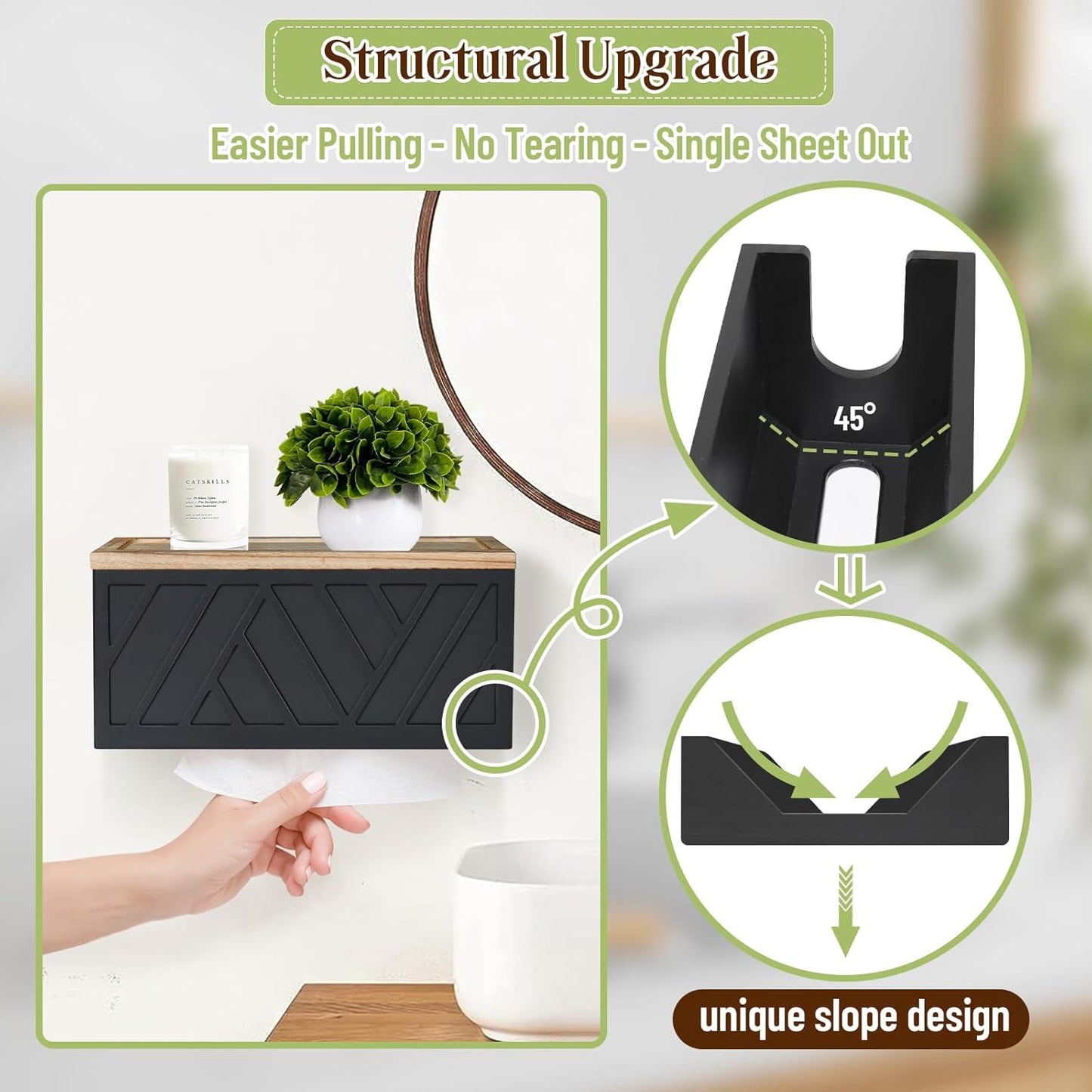 Set of 2 Paper Towel Dispenser Wall Mount, Paper Towel Holder Wall Mounted with Lid, Solid Wood Commercial C-Fold, Z-Fold, Trifold Hand Paper Towel Holder Hand Towel Holder for Bathroom Kitchen Decor