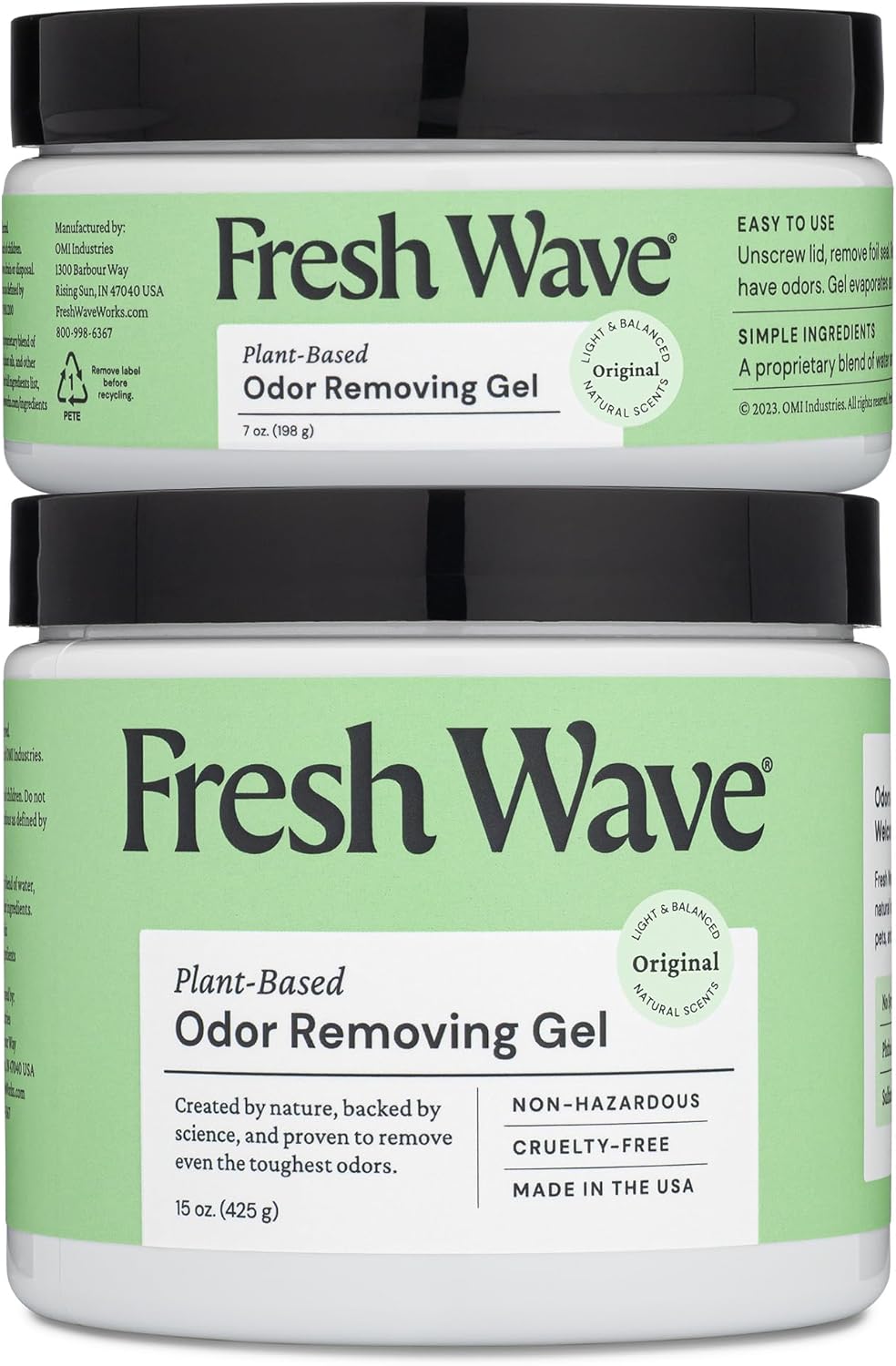 Fresh Wave Odor Removing Gel, 15 oz. & 7 oz. - Odor Absorbers for Home, Safer Odor Relief, Natural Plant-Based Odor Eliminator, Every 15 oz. lasts 30-60 Days, For Cooking, Trash & Pets