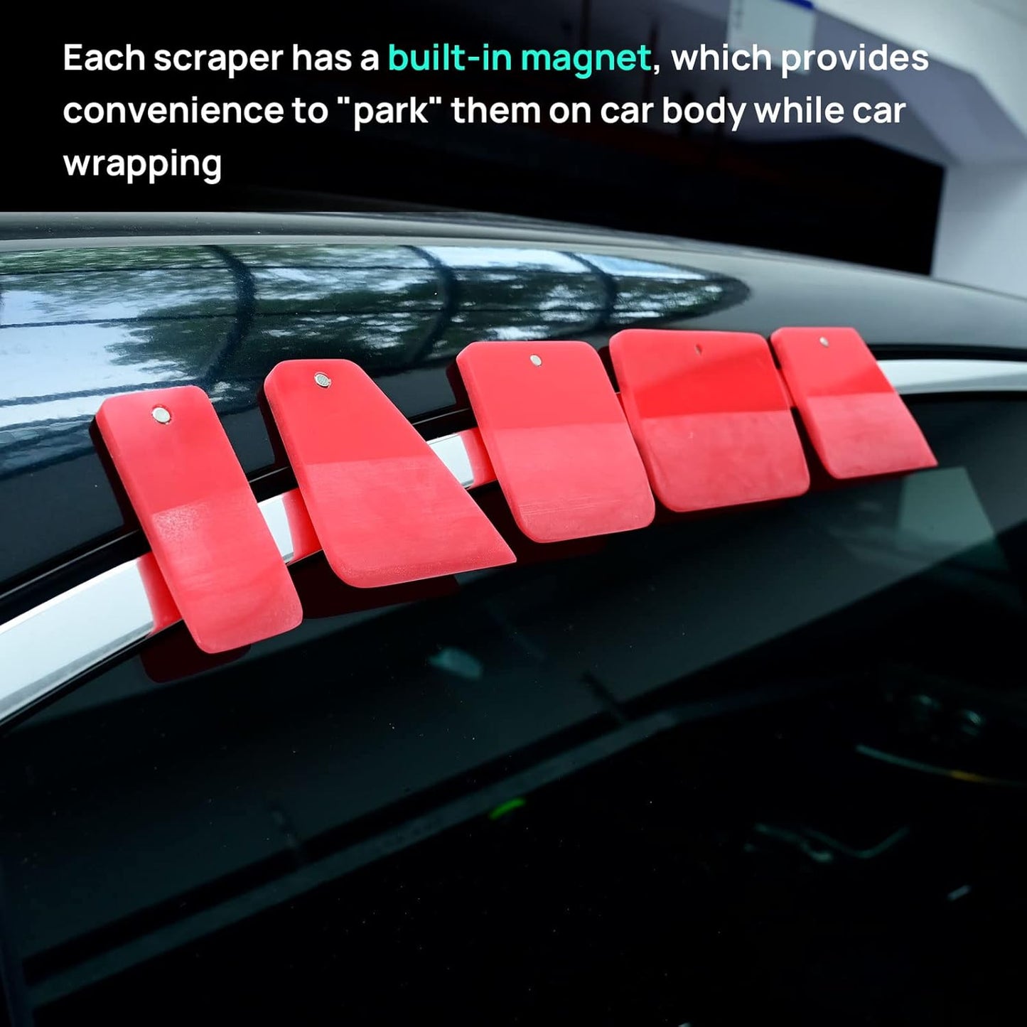NEWISHTOOL 5 in 1 Magnet PPF Squeegee Kit with Packing Box, Different Sizes 80 Durometer Red TPU Rubber Magnetic Squeegee, Anti-Scratch Design PPF for Car Automotive Glass Window Tinting