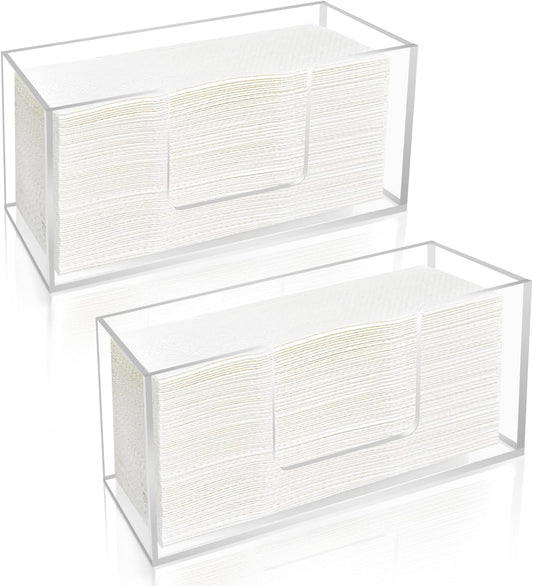 2Pack Acrylic Paper Towel Dispenser, Napkin Holder for Bathroom, Kitchen & Countertop – Paper Towel Holder Z-Fold/C-Fold/Multi-Fold Holder, Shatter-Resistant & Space-Saving (2)