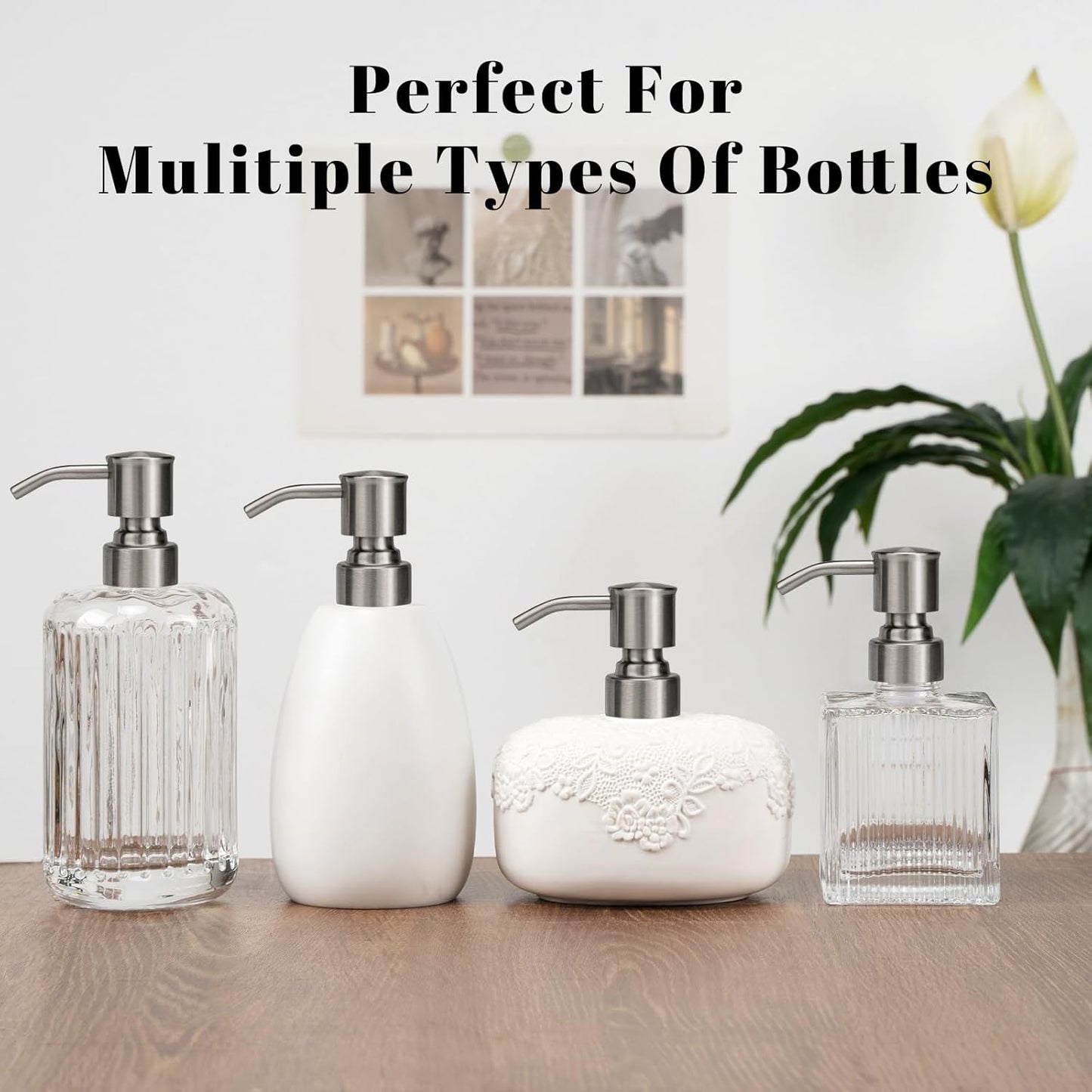 Soap Dispenser Pump Replacement 304 Stainless Steel for Regular Mouth Bottle for Standard 28/400 Thread Size Kitchen Bathroom Lotion Refill Dispenser 2 Pack(Brushed Nickel)