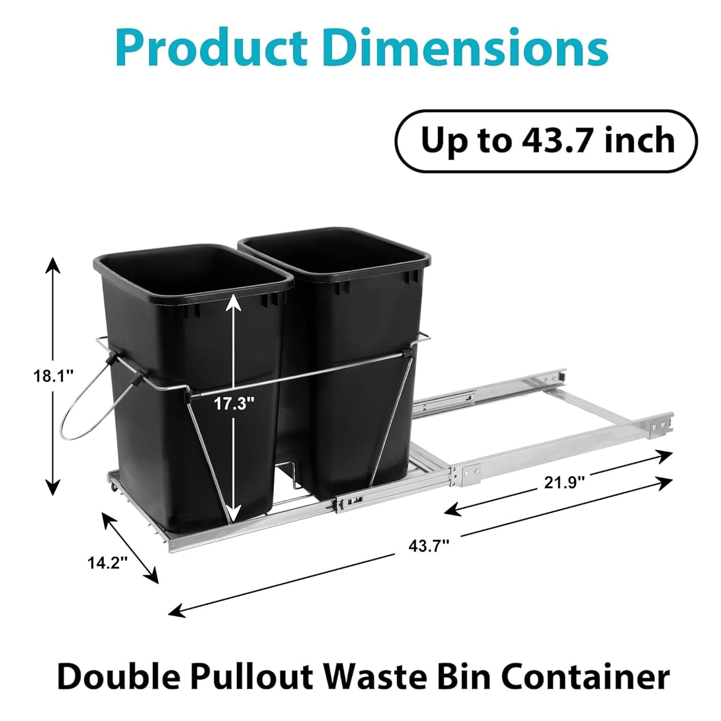 SUPER DEAL Double 35-Quart Pull Out Trash Can Under Cabinets Under Sink Garbage Sliding Waste Bin Container Recycling Bins with Chrome Wire Bottom Mount 44 lbs Load Capacity, Black