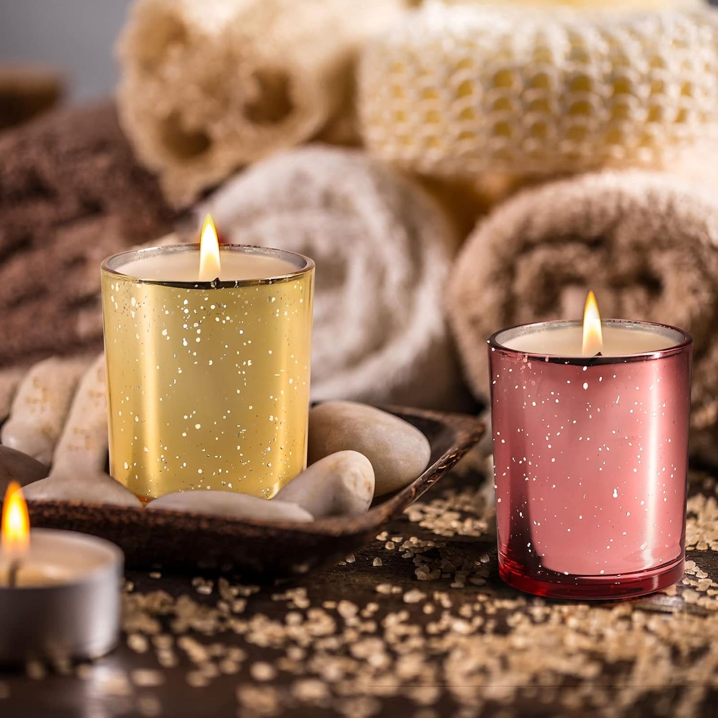 Thick Candle Jars for Making Candles 12 Pcs, 7 OZ Empty Jars with Wood Lids for Candle Making, Sample Container, Rose Pink