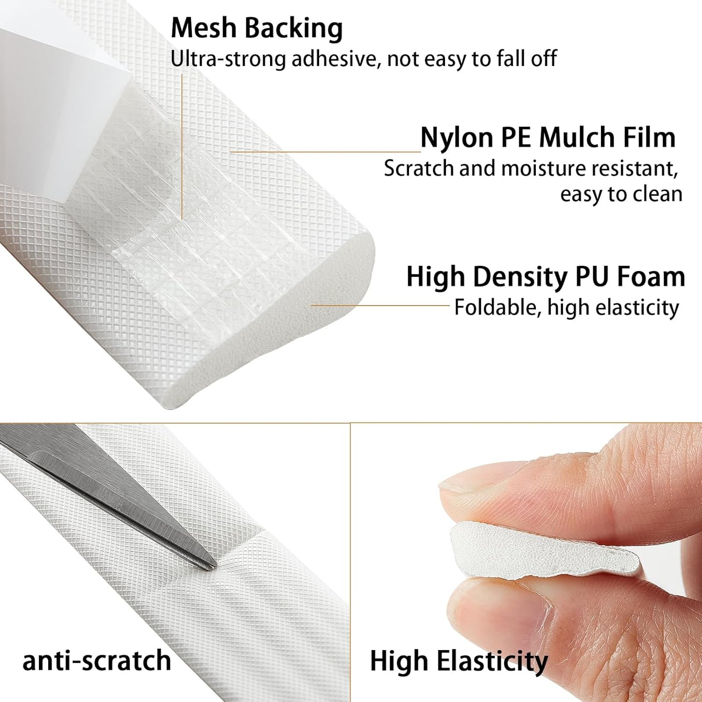 QDiShi 118" Wedge-Shape Weather Stripping Door Seal Weatherproof Foam Seals Self Adhesive Insulation Anti-Collision Strip Soundproofing Frame Insulation Tape Fits 0.13-0.31" Gaps(White)