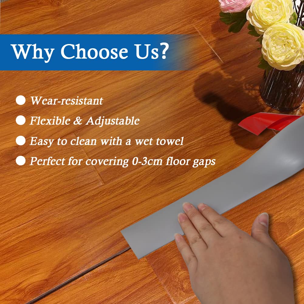 Floor Transition Strip Self Adhesive Floor Cover Strips Laminate 3" Wide Vinyl Flat Divider Transitions (7.5cm, 10Ft, Gray)