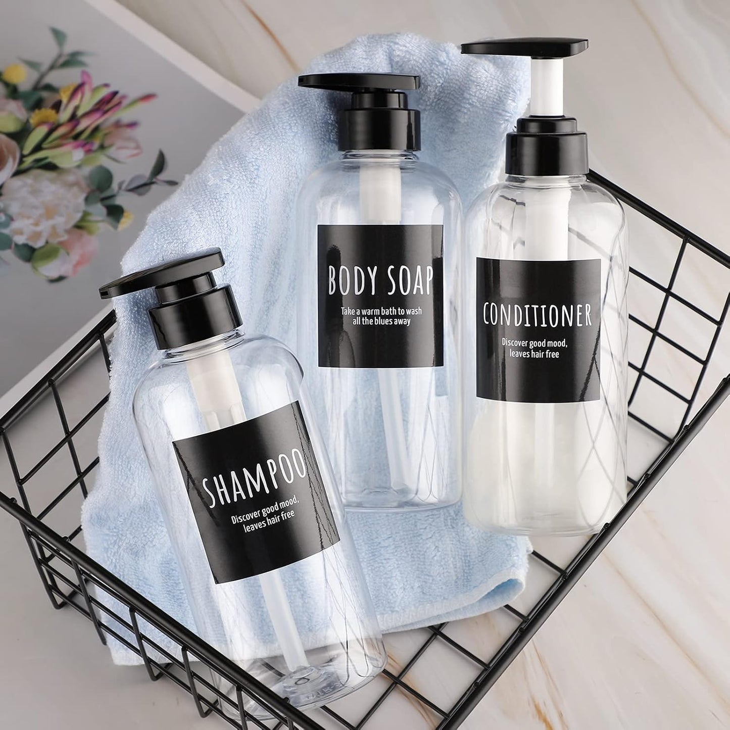 Segbeauty 3pcs Refillable Shower Bottles, 500ml Each - Large Plastic Dispensers with Pump for Shampoo, Conditioner, Soap or Lotion