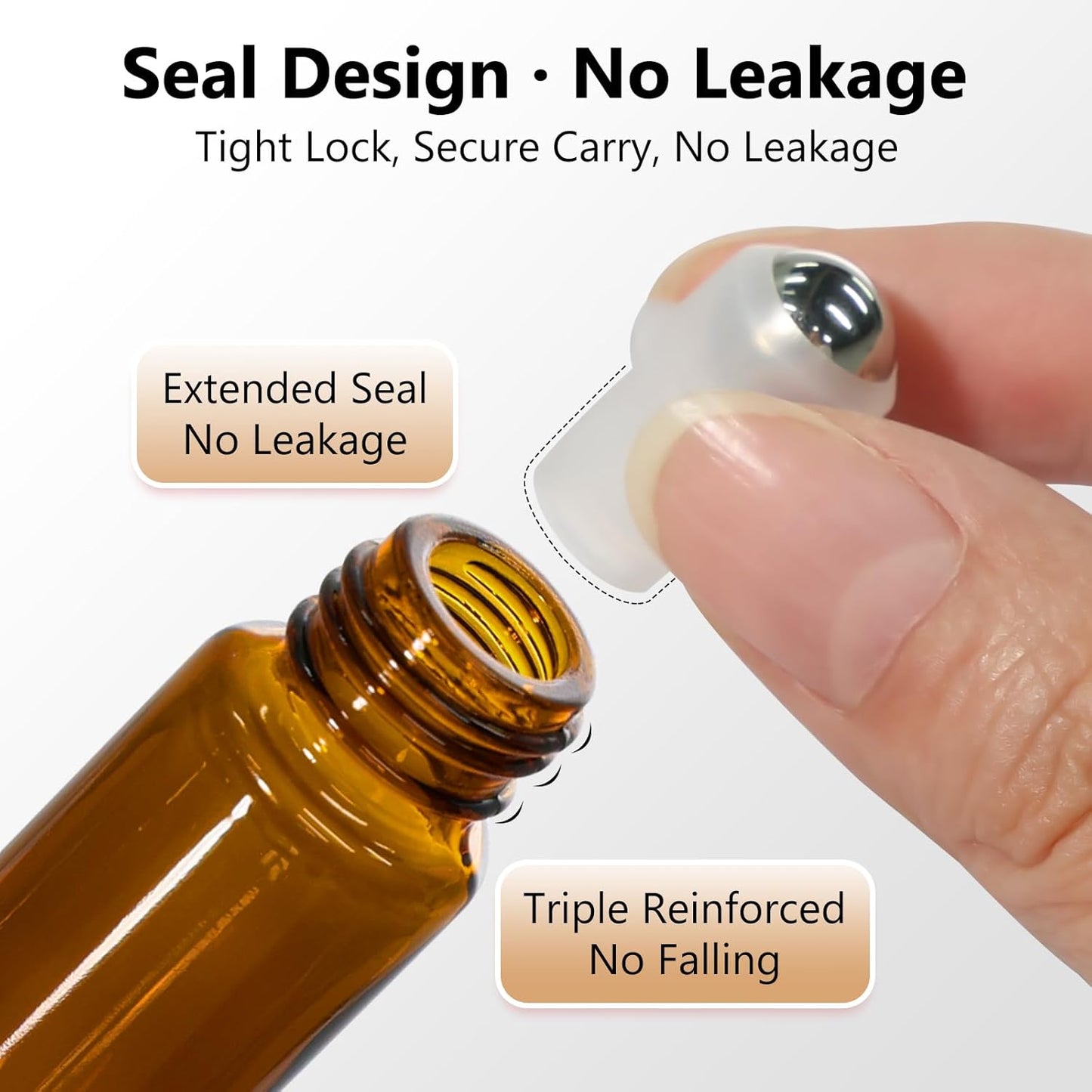 KEYWING 10ml Amber Roller Rottles for Essential Oils - 24PCS Glass Roll on Bottles with Black Caps & Stainless Steel Roller Balls, Empty Perfume Refillable Bottle for Travel