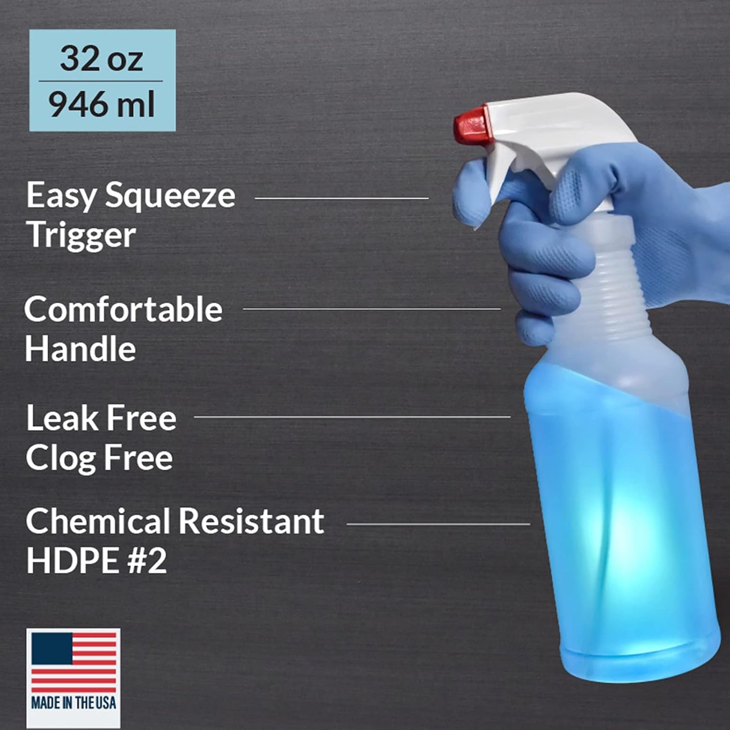 Pinnacle Mercantile Plastic Spray Bottles Leak Proof Technology Empty 32 oz Pack of 10 Made in USA