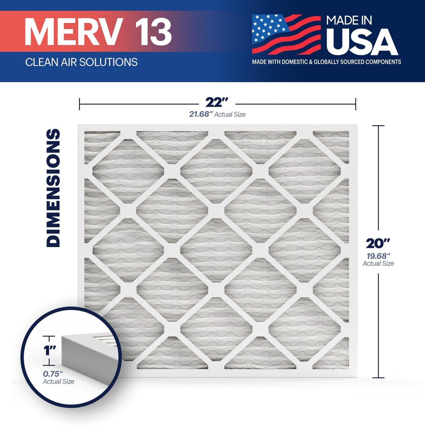 BNX TruFilter 20x22x1 Air Filter MERV 13 (6-Pack) - MADE IN USA - Electrostatic Pleated Air Conditioner HVAC AC Furnace Filters for Allergies, Pollen, Mold, Bacteria, Smoke, Allergen, MPR 1900 FPR 10