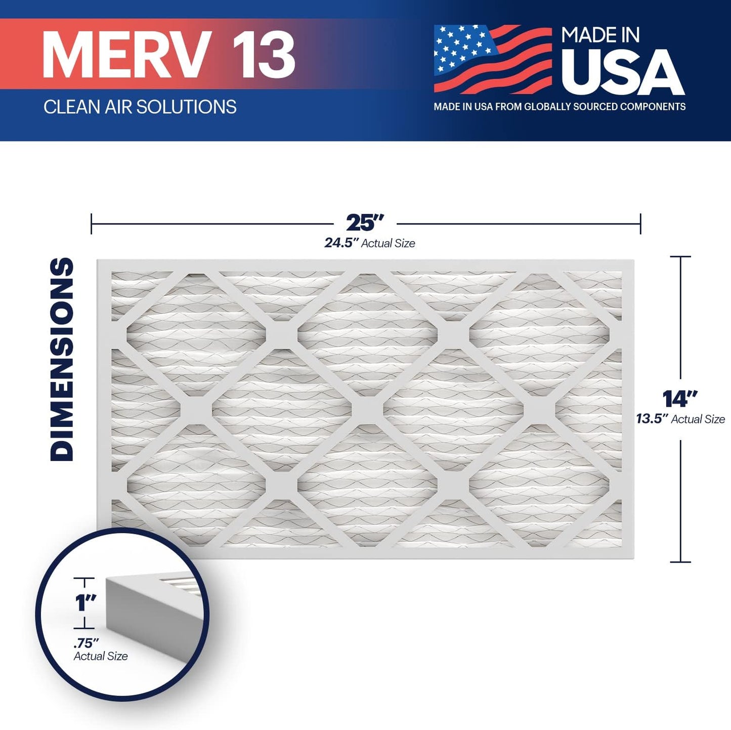 BNX 14x25x1 MERV 13 Air Filter 12 Pack - MADE IN USA - Electrostatic Pleated Air Conditioner HVAC AC Furnace Filters - Removes Pollen, Mold, Bacteria