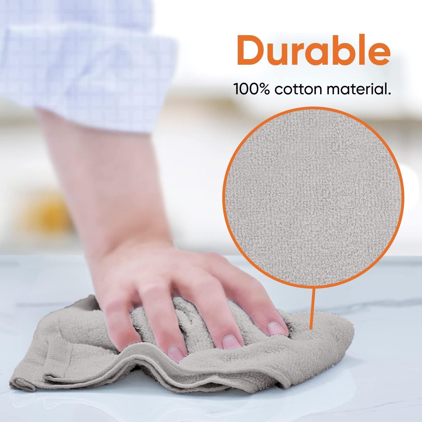 Superio Cotton Terry Washcloths Grey Towels 100% Cotton Cleaning Cloth 16" Rags Wash Clothes for Body and Face, Spa Towels, Multi Purpose (12, 12"x12")