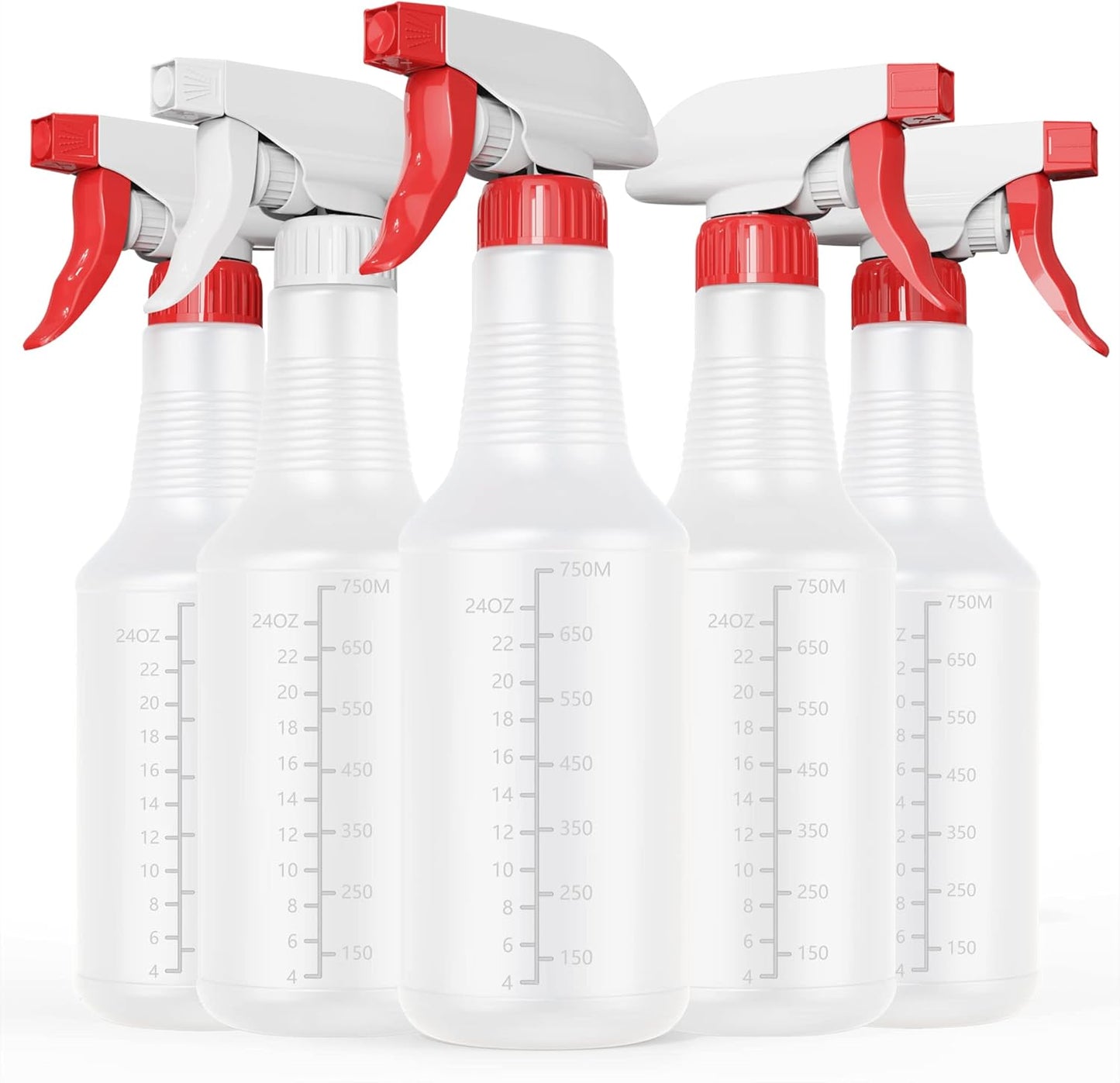 Veco Spray Bottle (5 Pack,32 Oz) with Measurements and Adjustable Nozzle(Mist & Stream Mode), HDPE Plastic Spray Bottles for Cleaning Solution, Household/Commercial/Industrial Use, No Leak and Clog