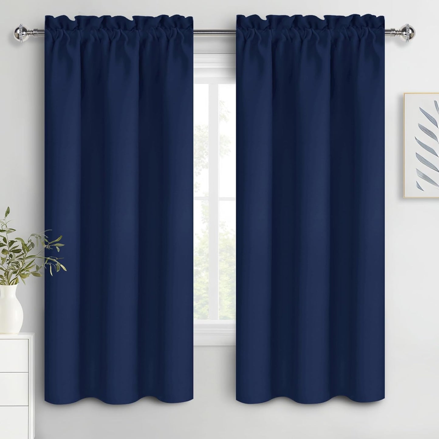 DWCN Navy Blue Blackout Curtains for Bedroom 63 Inches Long 2 Panels Set Window Drapes Thermal Insulated Room Darkening Rod Pocket Curtains for Kids Boys Room (W38 x L63 Inch, Navy Blue)
