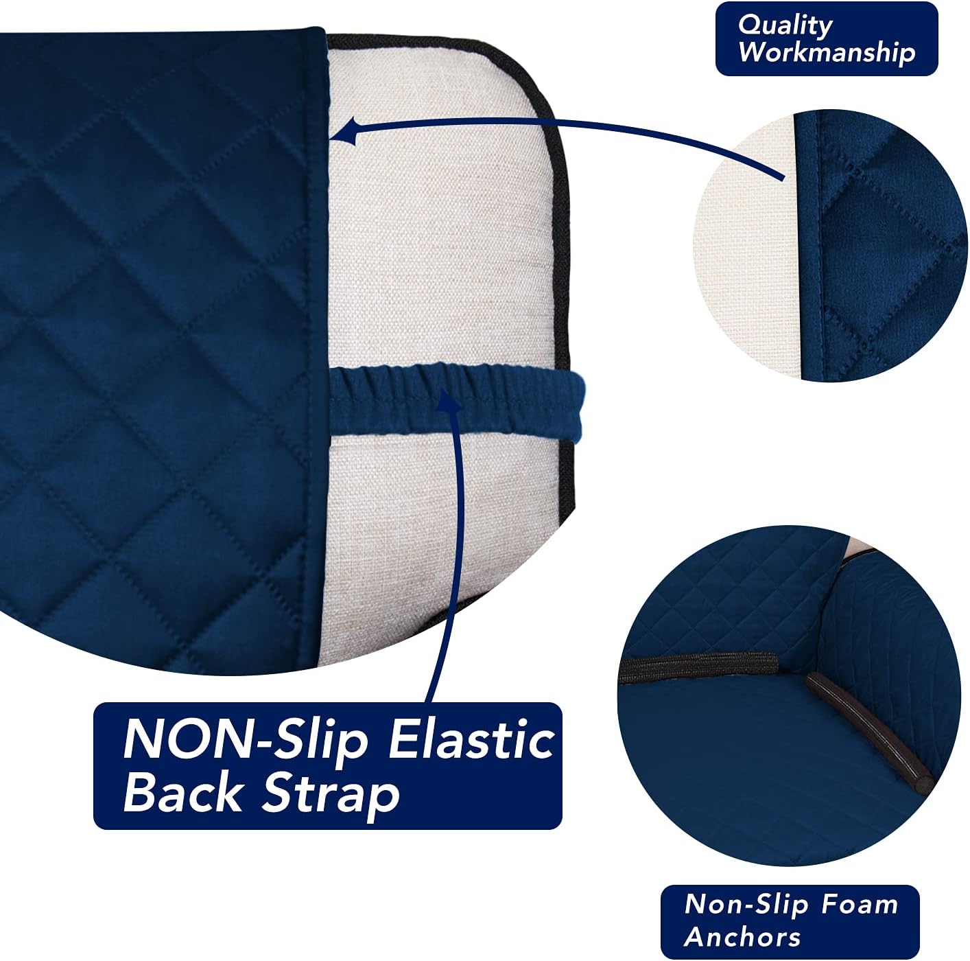 PureFit Reversible Quilted Sofa Cover, Water Resistant Slipcover Furniture Protector, Washable Couch Cover with Non Slip Foam and Elastic Straps for Kids, Pets (X Large, Navy/Navy)