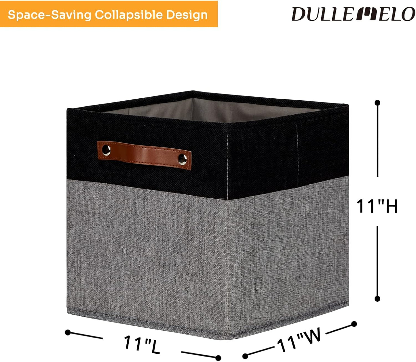 DULLEMELO 11x11 Storage Cubes, Collapsible Sturdy Cube Storage Bins With Handles for Organizing,Fabric Storage Cubes Baskets for Shelves Nursery Closet Home Organization and Storage (Black&Grey)